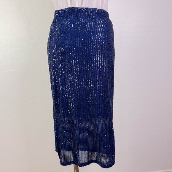 Vince Camuto Slit Pencil Sequin Midi Skirt Blue Cocktail Party Disco Size S NWT - Picture 7 of 11